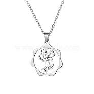 Stainless Steel Pendant Necklaces, Flower, 16.14~19.69 inch(41~50cm)(PW-WG57218-05)