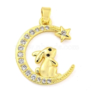 Brass Micro Pave Clear Cubic Zirconia Pendant, The 12 Chinese Zodiac, Rabbit, 20.5x16.5x2mm, Hole: 5x2.8mm(FIND-Z044-03F)