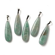 Natural Amazonite Pendants, Teardrop Charms with Rack Plating Platinum Tone Brass Snap on Bails, 34~34.5x10~10.5x6~6.5mm, Hole: 6.5x3mm(G-Q192-07P-04)