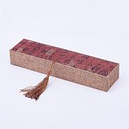 Wooden Necklace Boxes, with Linen and Nylon Cord Tassel, Rectangle, FireBrick, 24x6x3.7cm(OBOX-K001-03)