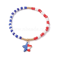Glass Seed Beaded Stretch Bracelet, Independence Day Bracelet with Alloy Enamel Star Charms, Colorful, Inner Diameter: 2 inch(5.2cm)(BJEW-MZ00054-04)