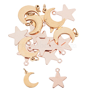 304 Stainless Steel Pendants, Star/Moon, Golden & Stainless Steel Color, 15~16x11~13x0.7~1.8mm, Hole: 1.4mm, 20pcs/box(STAS-UN0014-73)