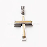 New Men's Bi-Color 201 Stainless Steel Cross Pendants, Golden & Stainless Steel Color, 33x22x5mm, Hole: 4.5x7mm(STAS-F010-66)