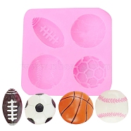 Sport Balls Food Grade Silicone Molds, Fondant Molds, For DIY Cake Decoration, Chocolate, Candy, UV Resin & Epoxy Resin Jewelry Making, Football, Basketball, Rugby, Baseball , Pink, 56x5x10.5mm, Football, Basketball, Baseball: 20mm, Rugby: 25x12mm(DIY-I041-01)