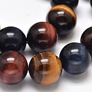 Natural Tiger Eye Beads Strands, with Blue & Red Tiger Eye(Dyed & Heated), Above Grade A, Round, 6mm, hole: 1mm, about 63~65pcs/strand, 15 inch(G-L446-02-6mm)