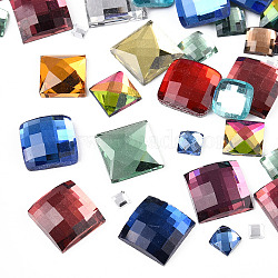 Glass Cabochons, Faceted, Square, Mixed Color, 3.5~16x3.5~16x1.5~5mm(X-GGLA-N005-05)