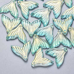 Transparent Spray Painted Glass Pendants, with Glitter Powder, Fishtail Shape, Turquoise, 19x19.5x3.5mm, Hole: 1.2mm(GLAA-S190-009A-03)