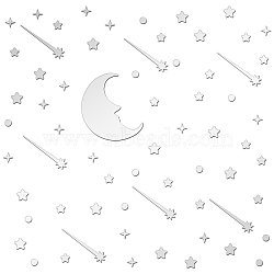 Custom Acrylic Wall Stickers, for Home Living Room Bedroom Decoration, Square with Moon and Star Pattern, Silver, 300x300mm, 3pcs/set(DIY-WH0249-040)