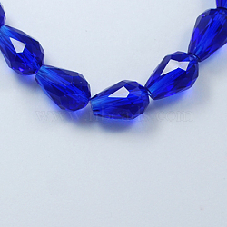 Glass Beads Strands, Faceted, teardrop, Blue, 15x10mm, Hole: 2mm, about 48pcs/strand, 27.56 inch(70cm)(X-GLAA-R024-15x10mm-3)