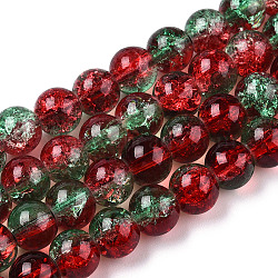 Two-Tone Crackle Baking Painted Transparent Glass Beads Strands, Round, FireBrick, 8mm, Hole: 1.5mm, about 108~110pcs/strand, 30.71 inch~31.50 inch(78~80cm)(CCG-T004-8mm-06)