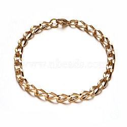 304 Stainless Steel Twisted Chain Bracelets, with Lobster Claw Clasps, Faceted, Golden, 8-1/8 inch(205mm), 6mm(BJEW-M165-03G)