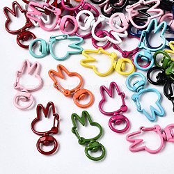 Spray Painted Eco-Friendly Alloy Swivel Snap Hooks Clasps, Cadmium Free & Nickel Free & Lead Free, Rabbit, Mixed Color, 36x18x6.5mm, Hole: 5x9mm(PALLOY-T080-12-NR)