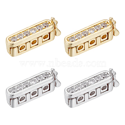 DICOSMETIC 4Pcs 2 Colors Rectangle Brass Micro Pave Clear Cubic Zirconia Twister Clasps, Cadmium Free & Lead Free, Mixed Color, 19x5x7mm, Hole: 1.5mm, 2pcs/color(ZIRC-DC0001-31)