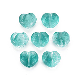 Two Tone Transparent Spray Painted Glass Beads, Heart, Medium Turquoise, 10.5x12x6.5mm, Hole: 1mm(GLAA-T022-24-C02)