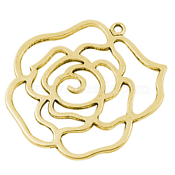 Tibetan Style Alloy Pendants, Rose, Antique Golden, Lead Free and Cadmium Free, 43x39x2mm, Hole: 2mm(X-GLF10554Y)