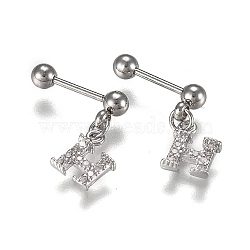 304 Stainless Steel Barbell Cartilage Earrings, Clear Cubic Zirconia Letter H Dangle Earrings, Stainless Steel Color, 14.5mm, Pin: 0.8mm, 12pcs/set(EJEW-H113-08P)