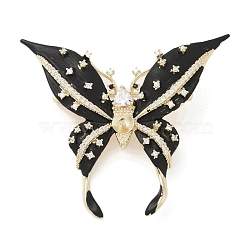 Butterfly Brass Cubic Zirconia Brooches, with Enamel, Real 18K Gold Plated, 41x46.5mm(JEWB-Q013-02G)