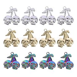 12Pcs 3 Colors Ion Plating(IP) 304 Stainless Steel Pendants, Skull Charm, Mixed Color, 25x21.5x3mm, Hole: 3mm, 4pcs/color(STAS-SZ0002-93)