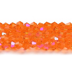 Transparent Electroplate Glass Beads Strands, AB Color Plated, Faceted, Bicone, Orange Red, 3.5mm, about 108~123pcs/strand, 12.76~14.61 inch(32.4~37.1cm)(GLAA-F029-3mm-D11)