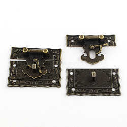 Wooden Box Lock Catch Clasps, Antique Bronze, 42x51x9mm, Hole: 2.5mm(IFIN-R203-49AB)