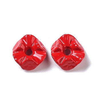 Spray Printed Alloy Beads, Rhombus, Red, 10x10x4mm, Hole: 1.8mm
