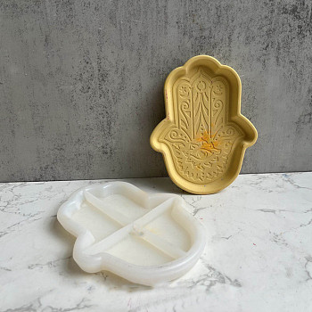 DIY Hamsa Hand Tray Plate Silicone Molds, Storage Molds, for UV Resin, Epoxy Resin Craft Making, White, 155x123x9mm
