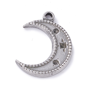 304 Stainless Steel Pendant Rhinestone Cabochons, Moon, Stainless Steel Color, 18x13.5x1.5mm, Hole: 1.5mm, Fit for 1mm Rhinestone