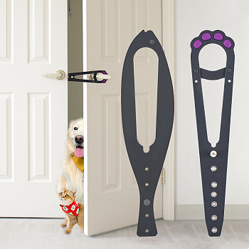 2 Sets 2 Styles Silicone Cat Door Holder Latch, Paw Print & Fish Flex Latch Strap, with Iron Screws, Black, 305~330x66~84.5x5~8mm, Hole: 3.5~5mm, 1 set/style