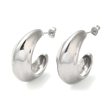 304 Stainless Steel Round Earrings, Half Hoop Earrings, Stainless Steel Color, 31.5x15.5mm