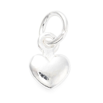 925 Sterling Silver 3D Heart Charms, with 925 Stamp and Jump Rings, Silver, 9x6.5x2.5mm, Hole: 4mm