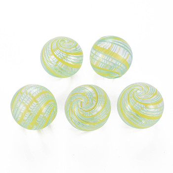 Transparent Handmade Blown Glass Globe Beads, Stripe Pattern, Round, Yellow, 20~21mm, Hole: 1.5~2mm