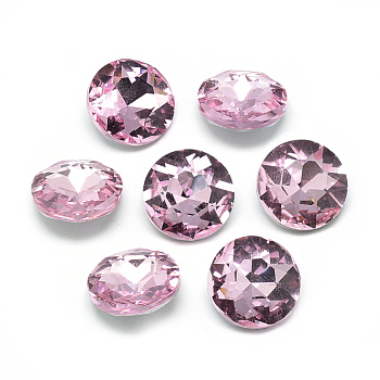 Pointed Back Glass Rhinestone Cabochons, Back Plated, Faceted, Flat Round, Pearl Pink, 8x3.5mm