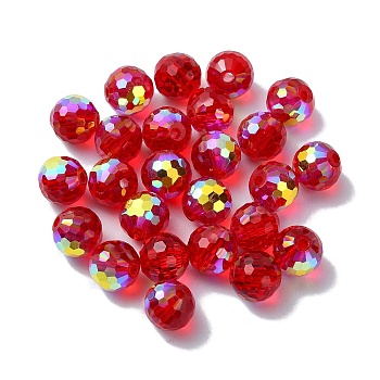 AB Color Plated Glass Beads, Faceted Round, Cerise, 8x7mm, Hole: 1.5mm