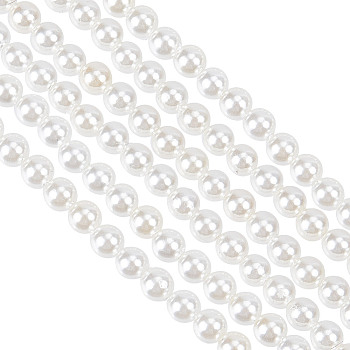 2 Strands Shell Pearl Beads Strands, Grade A, Round, White, 4mm, Hole: 1mm, about 95pcs/strand, 16 inch