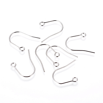 316 Surgical Stainless Steel Earring Hooks, with Horizontal Loop, Stainless Steel Color, 22~23x18x0.8mm, Hole: 2mm, 20 Gauge, Pin: 0.8mm