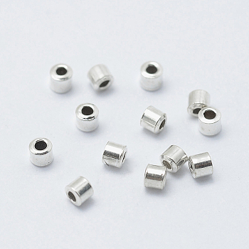 Anti-Tarnish Rhodium Plated 925 Sterling Silver Crimp Beads, Tube, Platinum, 2x2mm, Hole: 1mm