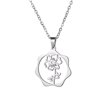 Stainless Steel Pendant Necklaces, Flower, 16.14~19.69 inch(41~50cm)
