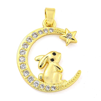 Brass Micro Pave Clear Cubic Zirconia Pendant, The 12 Chinese Zodiac, Rabbit, 20.5x16.5x2mm, Hole: 5x2.8mm