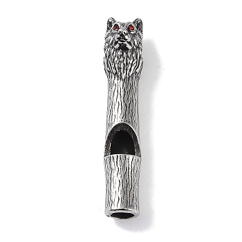 Viking 316 Surgical Stainless Steel Big Pendants, with Rhinestone, Wolf Blowable Whistle Charm, Antique Silver, 52x10x15mm, Hole: 5.5x4.5mm