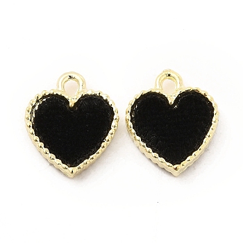 Alloy Charms, with Velvet, Heart Charm, Black, 15x12.5x3.5mm, Hole: 1.5mm