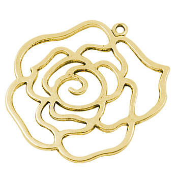 Tibetan Style Alloy Pendants, Rose, Antique Golden, Lead Free and Cadmium Free, 43x39x2mm, Hole: 2mm