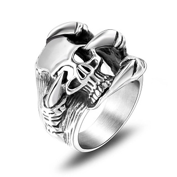 Titanium Steel Skull with Claw Finger Ring, Gothic Punk Jewelry for Men Women, Stainless Steel Color, US Size 11(20.6mm)
