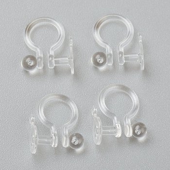 Plastic Clip-on Earring Findings, for Non-pierced Ears, Clear, 12x10x1.2mm, Hole: 0.7mm