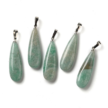 Natural Amazonite Pendants, Teardrop Charms with Rack Plating Platinum Tone Brass Snap on Bails, 34~34.5x10~10.5x6~6.5mm, Hole: 6.5x3mm