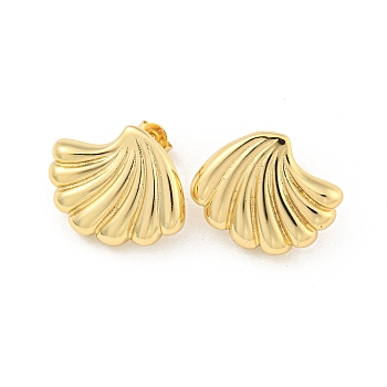 Rack Plating Brass Stud Earrings, Cadmium Free & Lead Free, Long-Lasting Plated, Shell Shape, Real 18K Gold Plated, 17x20mm