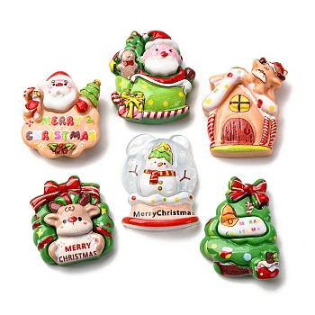 Christmas Theme Opaque Resin Cabochons, Mixed Shapes, Mixed Color, 22.5~27.5x20~23.5x8~9.5mm