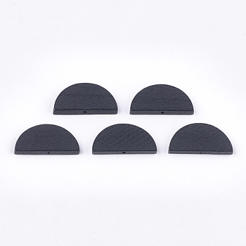 Painted Natural Wood Beads, Semicircle, Black, 15x30x4mm, Hole: 1.5mm