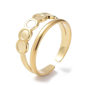 304 Stainless Steel Open Cuff Ring Components, Bezel Cup Ring Settings, Flat Round, Real 14K Gold Plated, Inner Diameter: 17.4mm, Tray: 4mm and 6mm