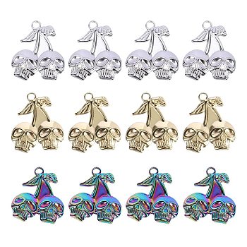 12Pcs 3 Colors Ion Plating(IP) 304 Stainless Steel Pendants, Skull Charm, Mixed Color, 25x21.5x3mm, Hole: 3mm, 4pcs/color