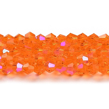 Transparent Electroplate Glass Beads Strands, AB Color Plated, Faceted, Bicone, Orange Red, 3.5mm, about 108~123pcs/strand, 12.76~14.61 inch(32.4~37.1cm)